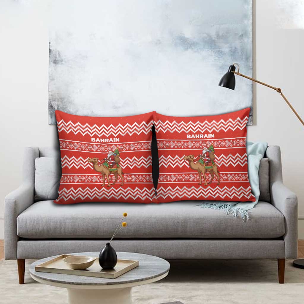 Bahrain Christmas Pillow Cover with Santa Riding Camel Red Geometric Pattern and Festive Design - Wonder Print Shop