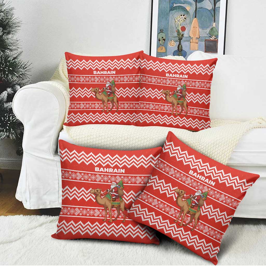 Bahrain Christmas Pillow Cover with Santa Riding Camel Red Geometric Pattern and Festive Design - Wonder Print Shop