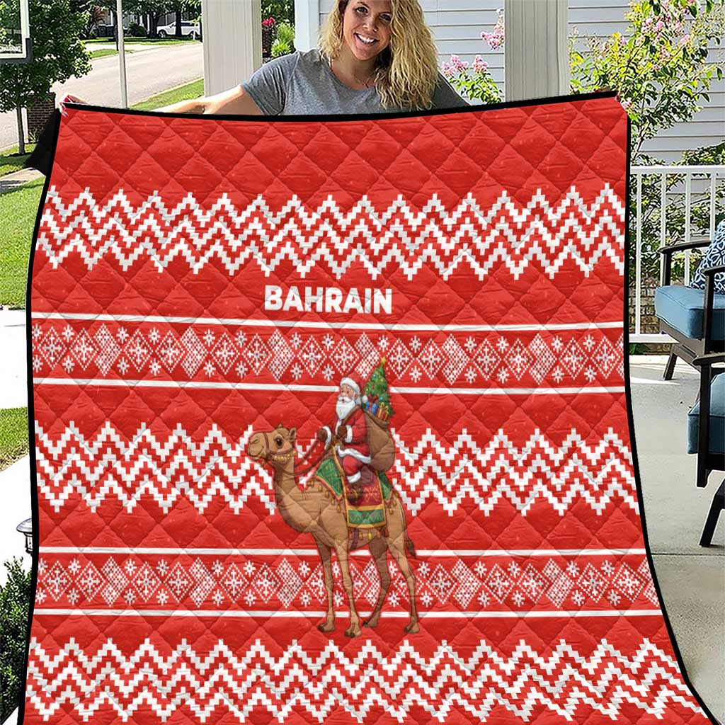 Bahrain Christmas Quilt with Santa Riding Camel Red Geometric Pattern and Festive Design - Wonder Print Shop