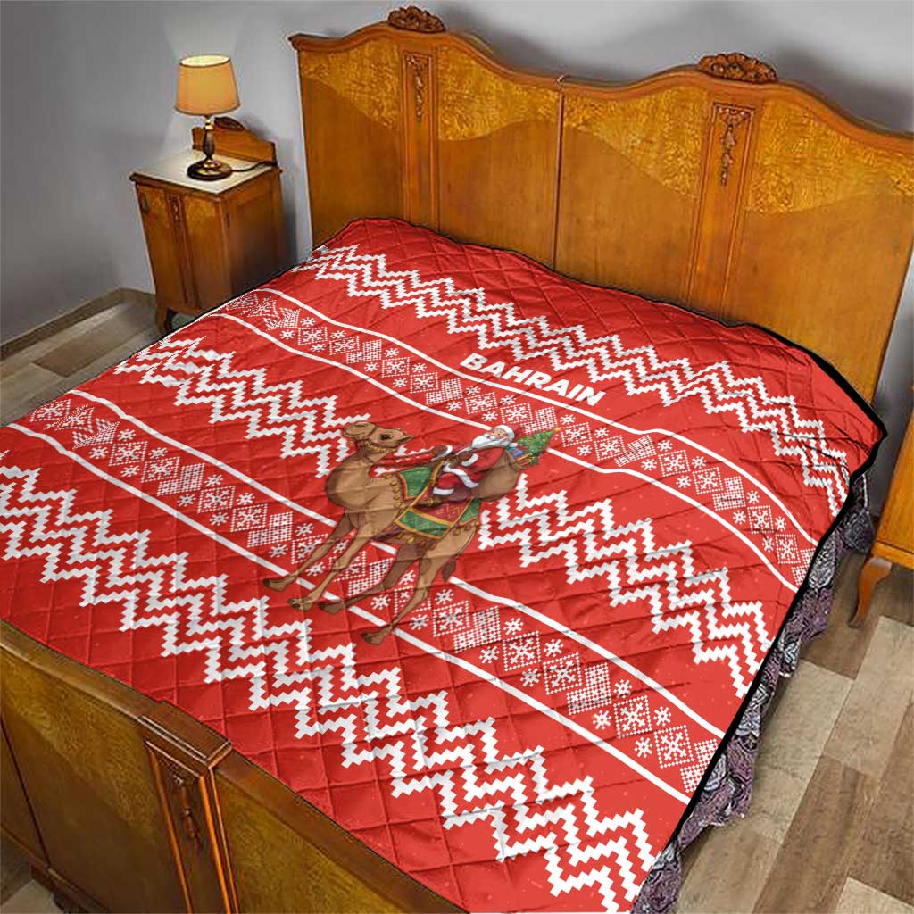 Bahrain Christmas Quilt with Santa Riding Camel Red Geometric Pattern and Festive Design - Wonder Print Shop