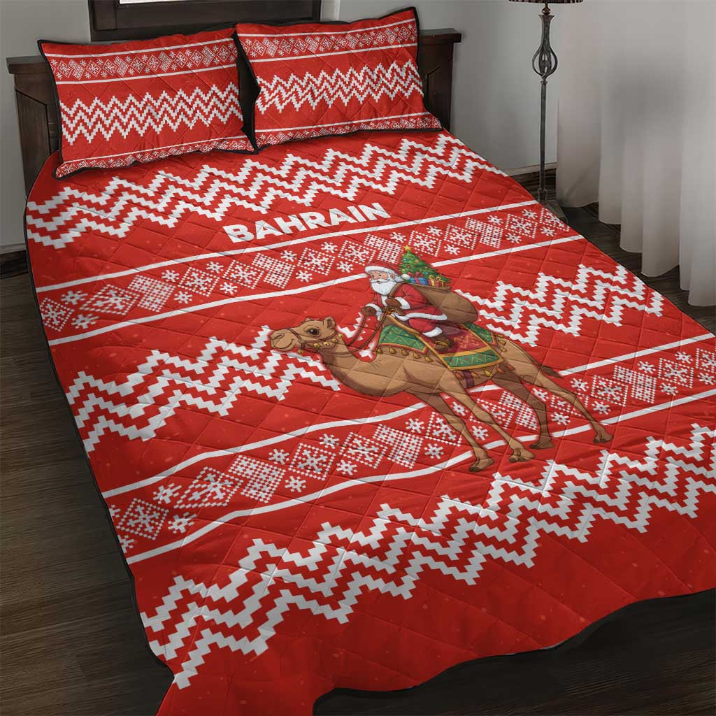 Bahrain Christmas Quilt Bed Set with Santa Riding Camel Red Geometric Pattern and Festive Design - Wonder Print Shop