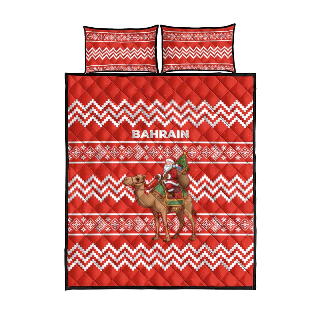 Bahrain Christmas Quilt Bed Set with Santa Riding Camel Red Geometric Pattern and Festive Design - Wonder Print Shop
