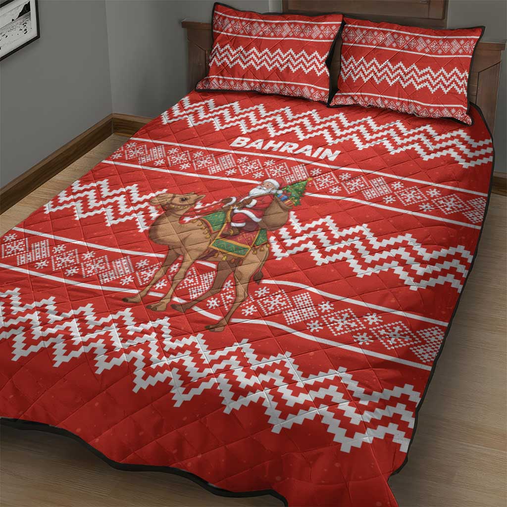 Bahrain Christmas Quilt Bed Set with Santa Riding Camel Red Geometric Pattern and Festive Design - Wonder Print Shop