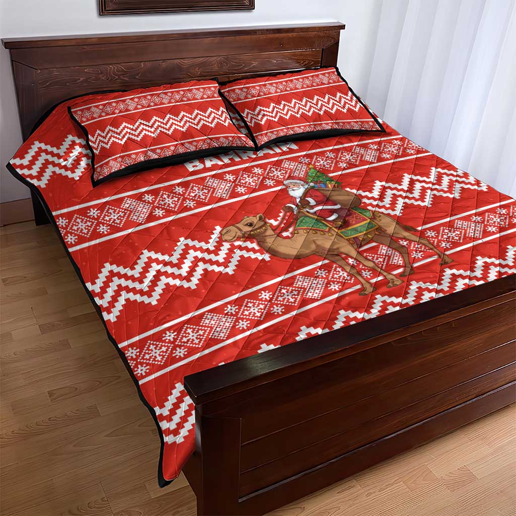 Bahrain Christmas Quilt Bed Set with Santa Riding Camel Red Geometric Pattern and Festive Design - Wonder Print Shop