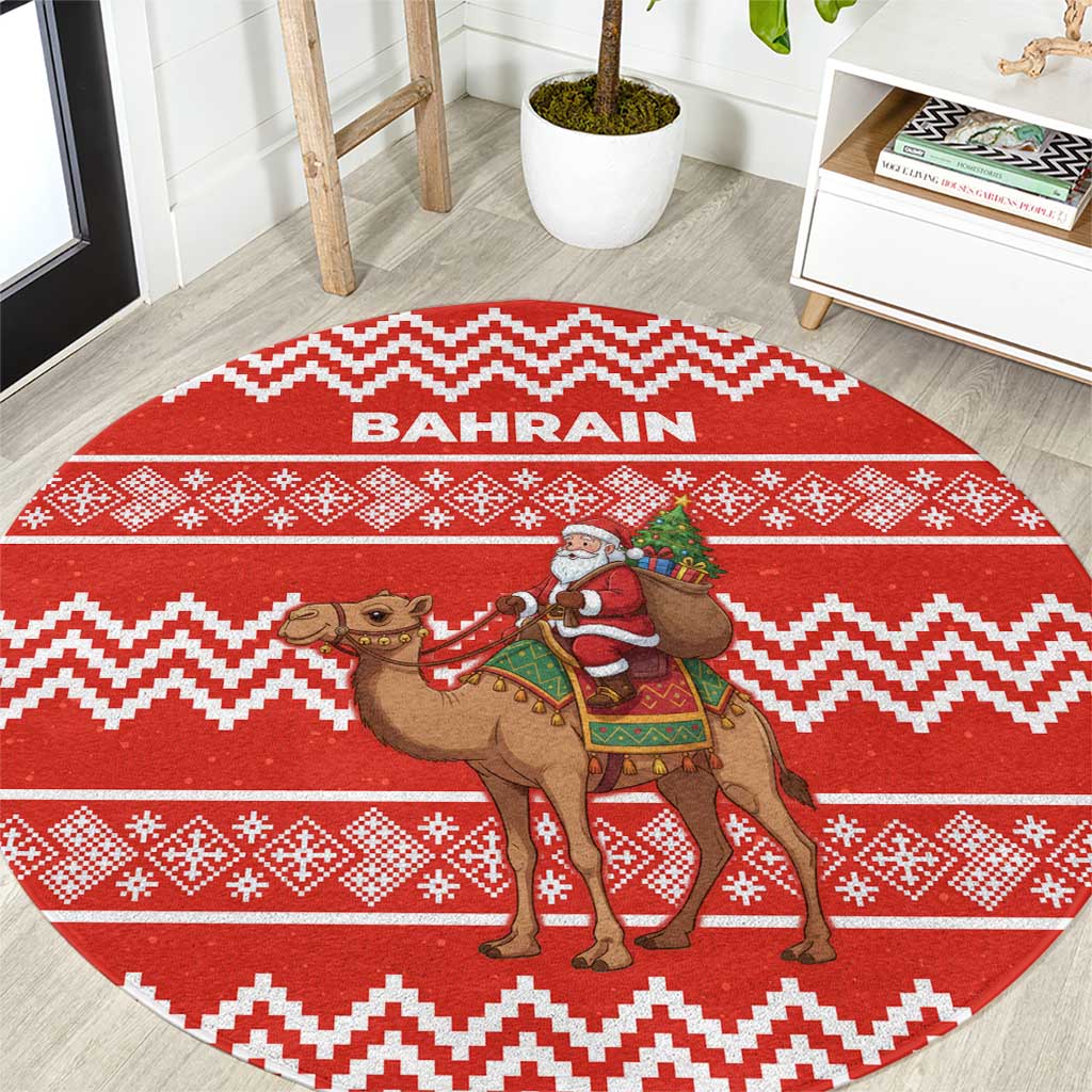 Bahrain Christmas Round Carpet with Santa Riding Camel Red Geometric Pattern and Festive Design - Wonder Print Shop