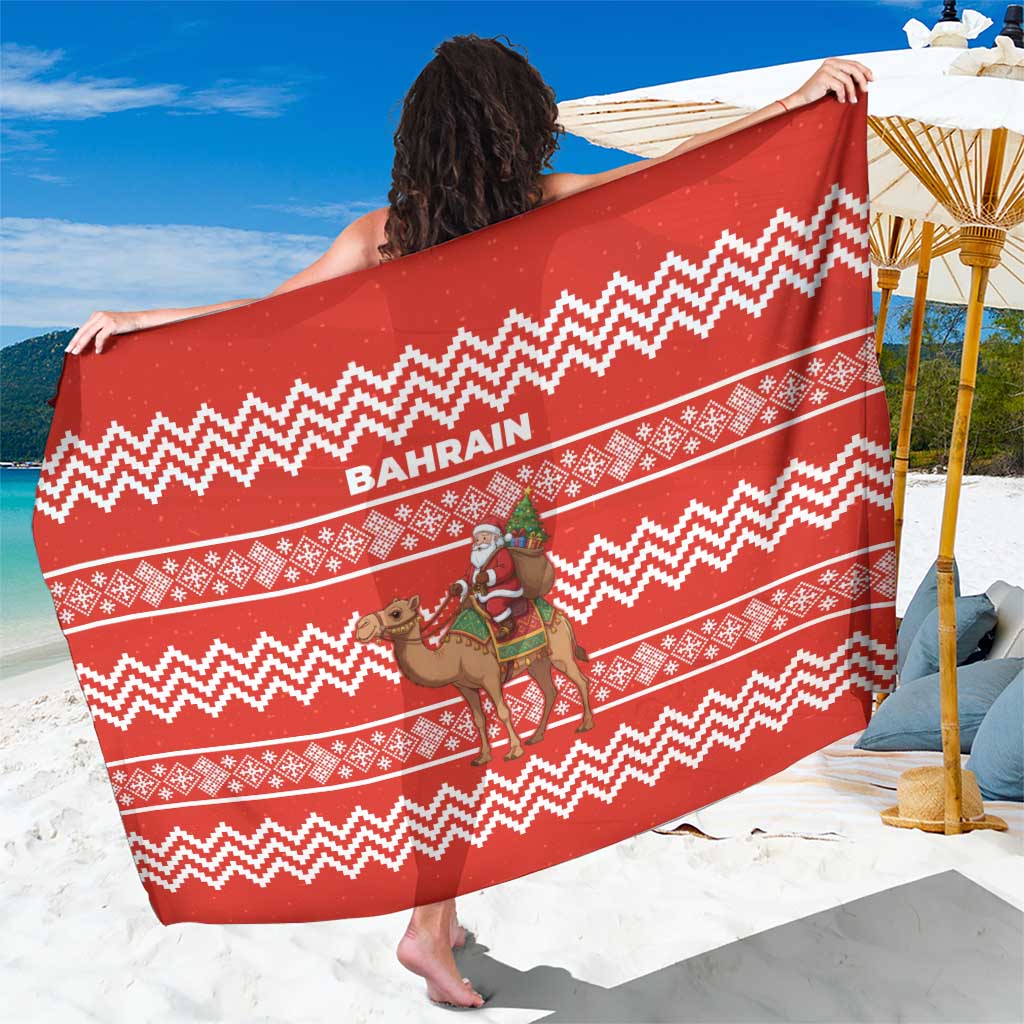 Bahrain Christmas Sarong with Santa Riding Camel Red Geometric Pattern and Festive Design - Wonder Print Shop