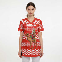 Bahrain Christmas Scrub Top with Santa Riding Camel Red Geometric Pattern and Festive Design - Wonder Print Shop