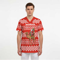 Bahrain Christmas Scrub Top with Santa Riding Camel Red Geometric Pattern and Festive Design - Wonder Print Shop