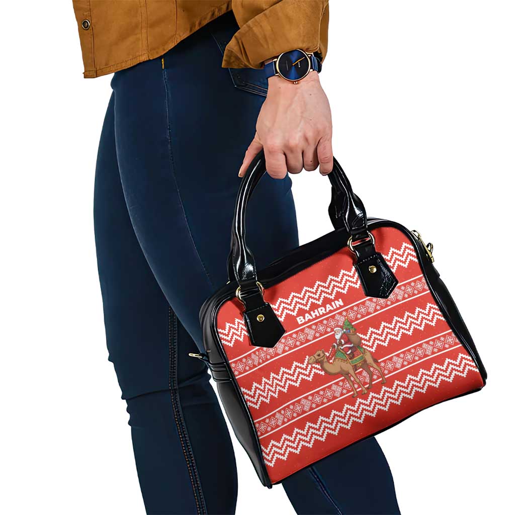 Bahrain Christmas Shoulder Handbag with Santa Riding Camel Red Geometric Pattern and Festive Design - Wonder Print Shop