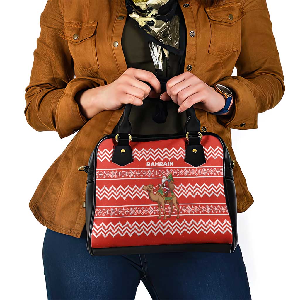 Bahrain Christmas Shoulder Handbag with Santa Riding Camel Red Geometric Pattern and Festive Design - Wonder Print Shop