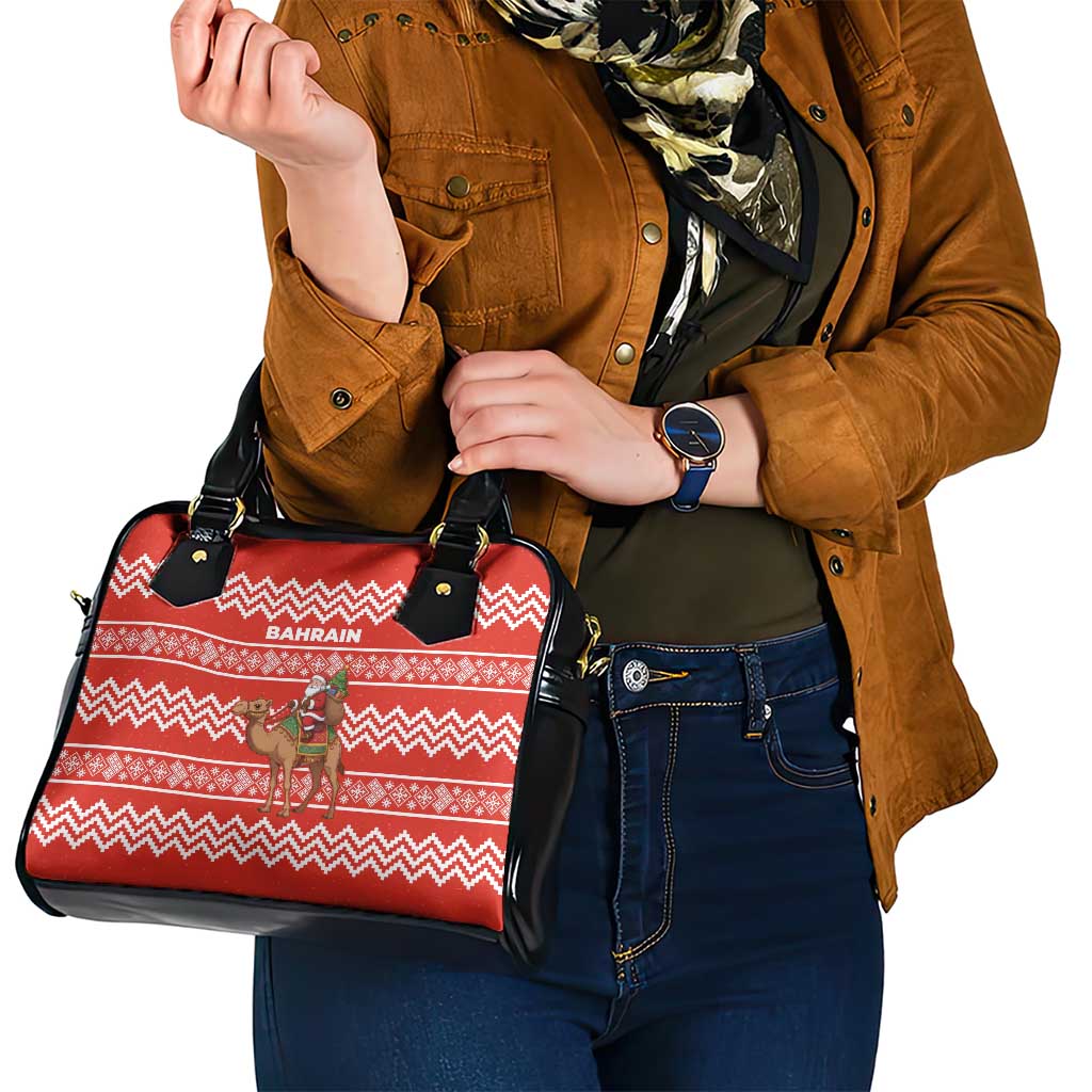 Bahrain Christmas Shoulder Handbag with Santa Riding Camel Red Geometric Pattern and Festive Design - Wonder Print Shop