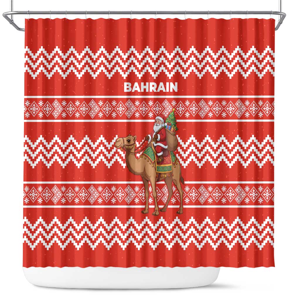 Bahrain Christmas Shower Curtain with Santa Riding Camel Red Geometric Pattern and Festive Design - Wonder Print Shop