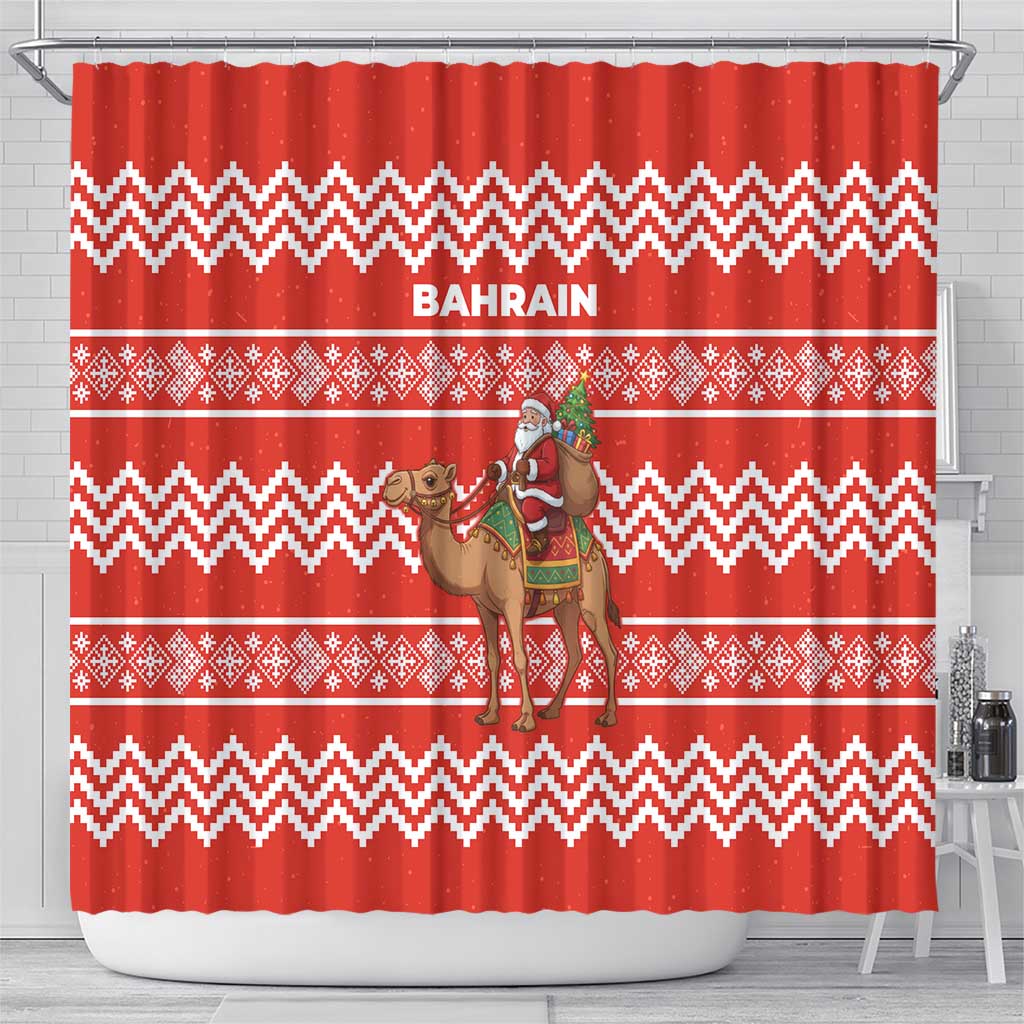 Bahrain Christmas Shower Curtain with Santa Riding Camel Red Geometric Pattern and Festive Design - Wonder Print Shop