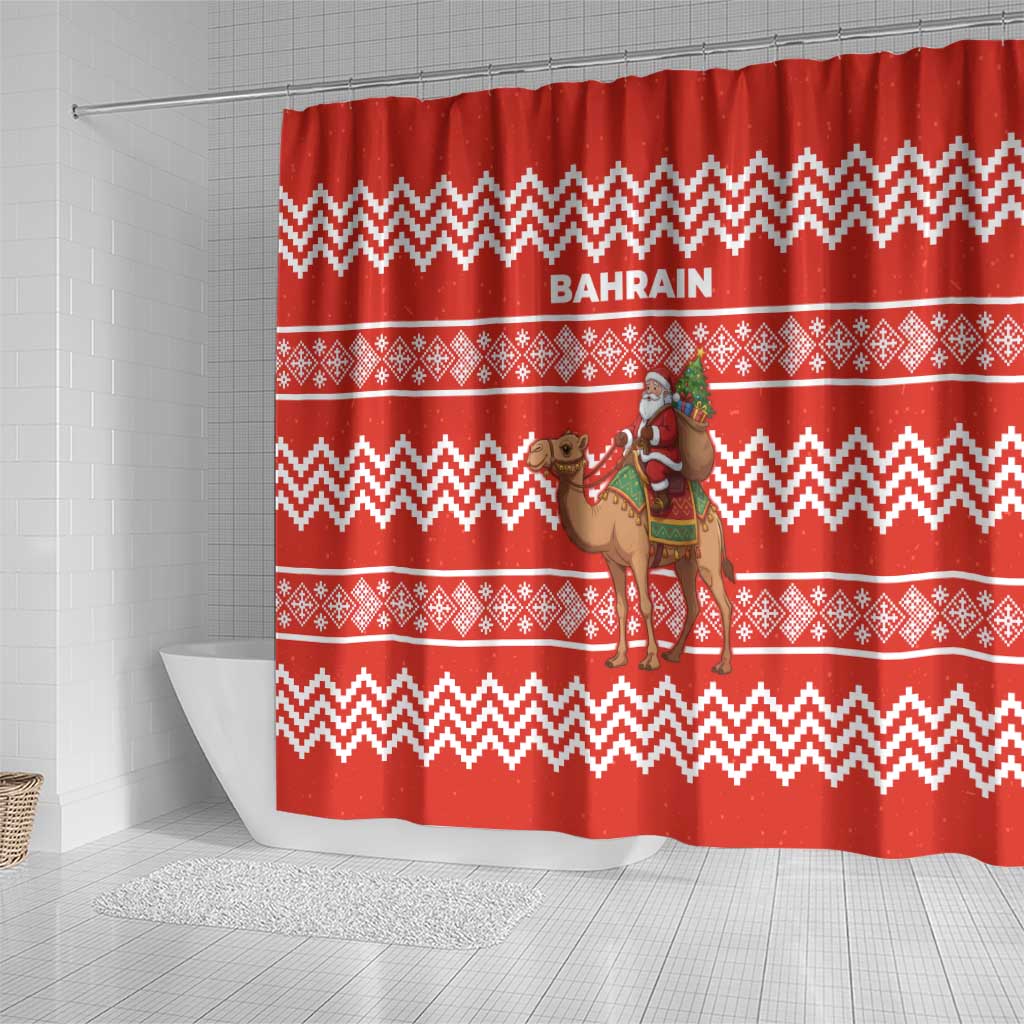 Bahrain Christmas Shower Curtain with Santa Riding Camel Red Geometric Pattern and Festive Design - Wonder Print Shop