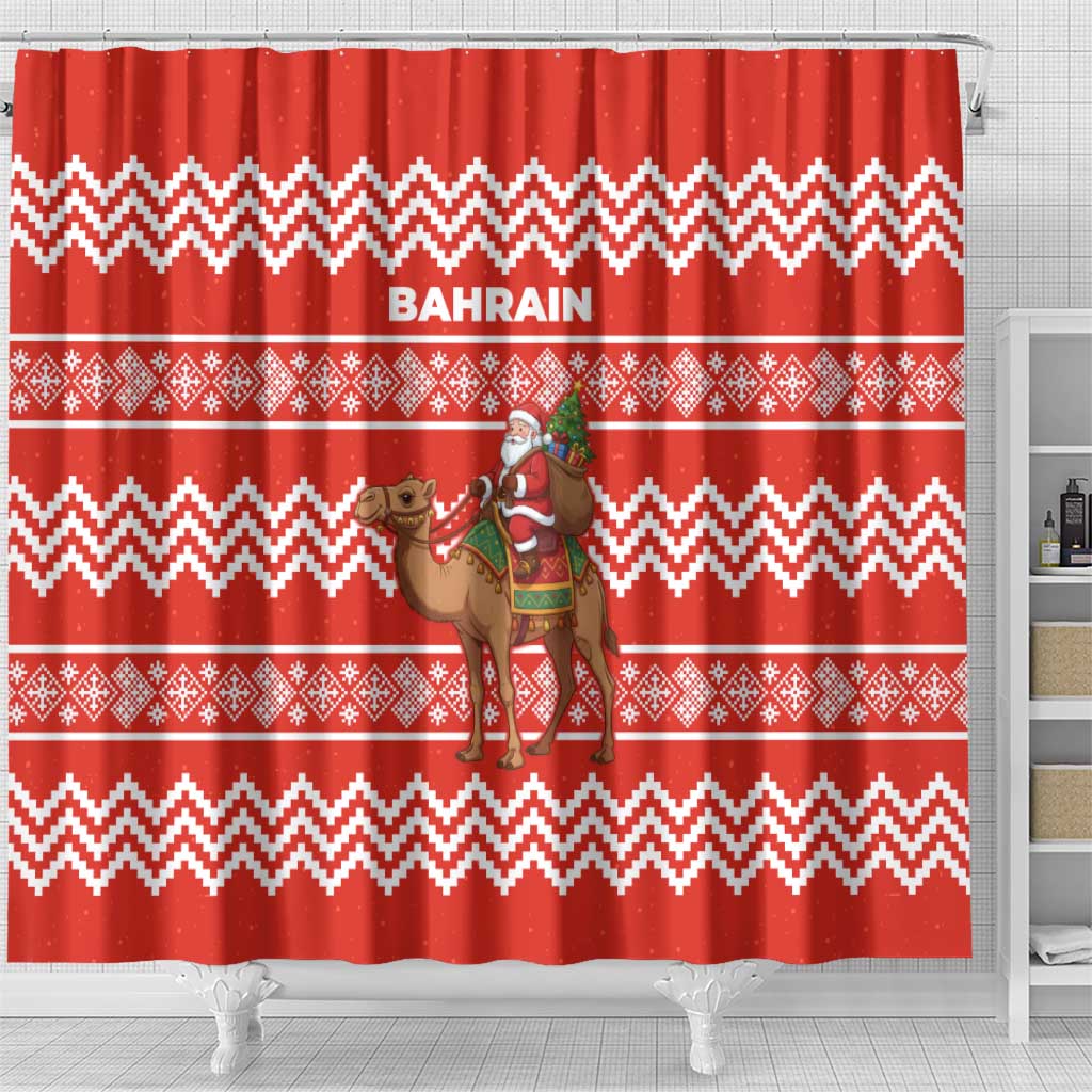 Bahrain Christmas Shower Curtain with Santa Riding Camel Red Geometric Pattern and Festive Design - Wonder Print Shop