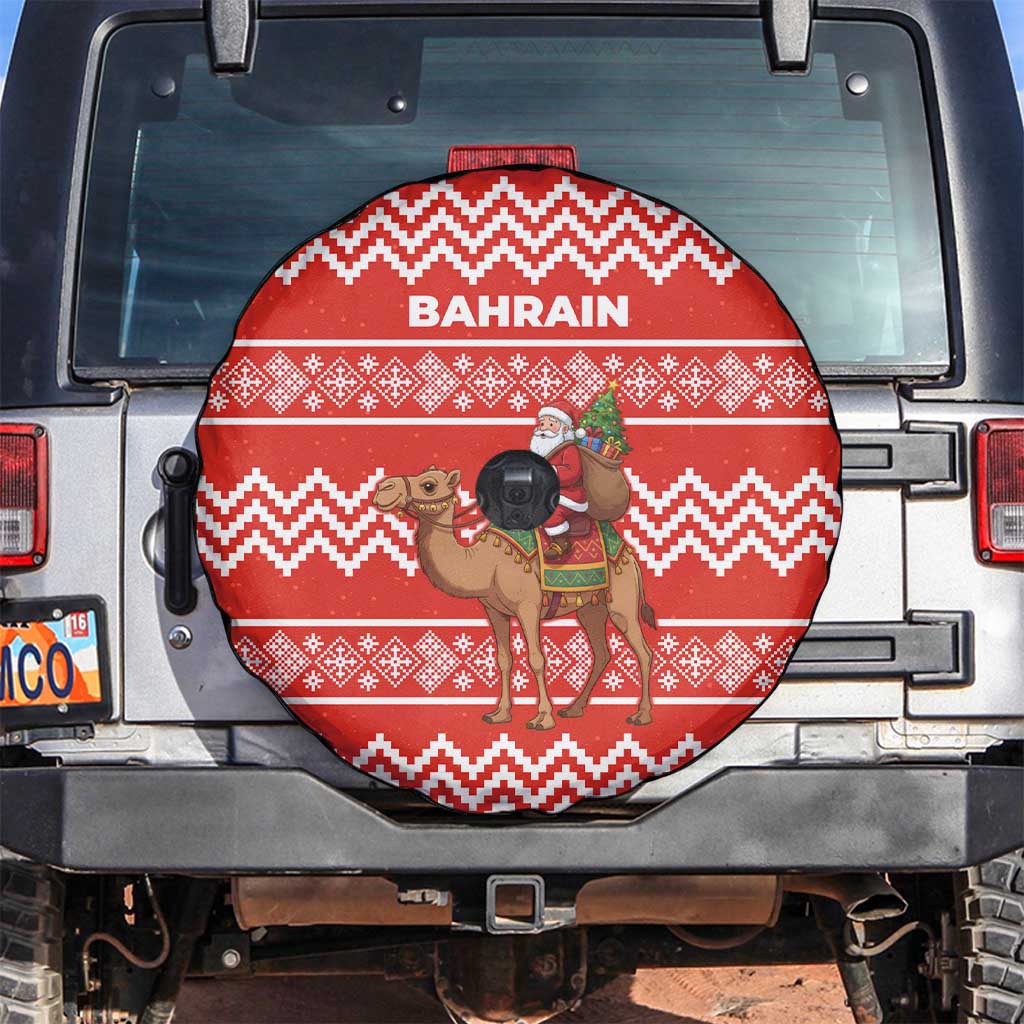 Bahrain Christmas Spare Tire Cover with Santa Riding Camel Red Geometric Pattern and Festive Design - Wonder Print Shop