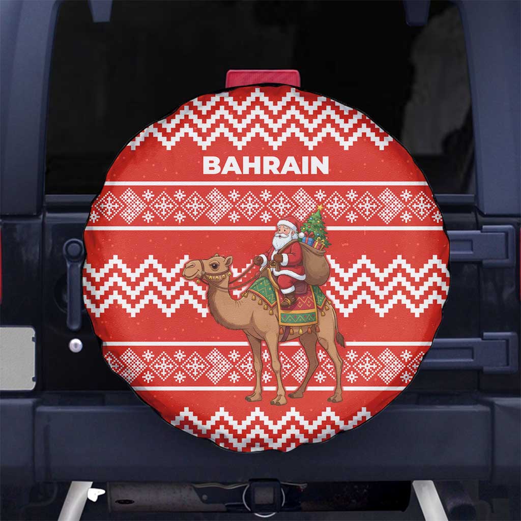 Bahrain Christmas Spare Tire Cover with Santa Riding Camel Red Geometric Pattern and Festive Design - Wonder Print Shop