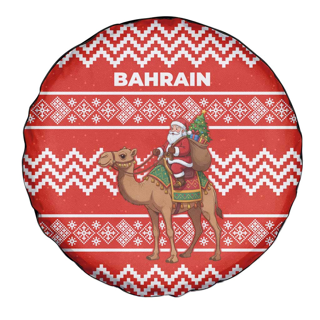 Bahrain Christmas Spare Tire Cover with Santa Riding Camel Red Geometric Pattern and Festive Design - Wonder Print Shop