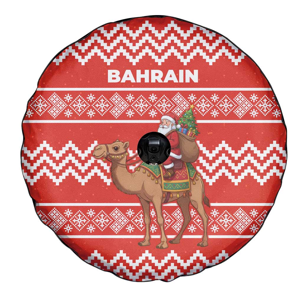 Bahrain Christmas Spare Tire Cover with Santa Riding Camel Red Geometric Pattern and Festive Design - Wonder Print Shop