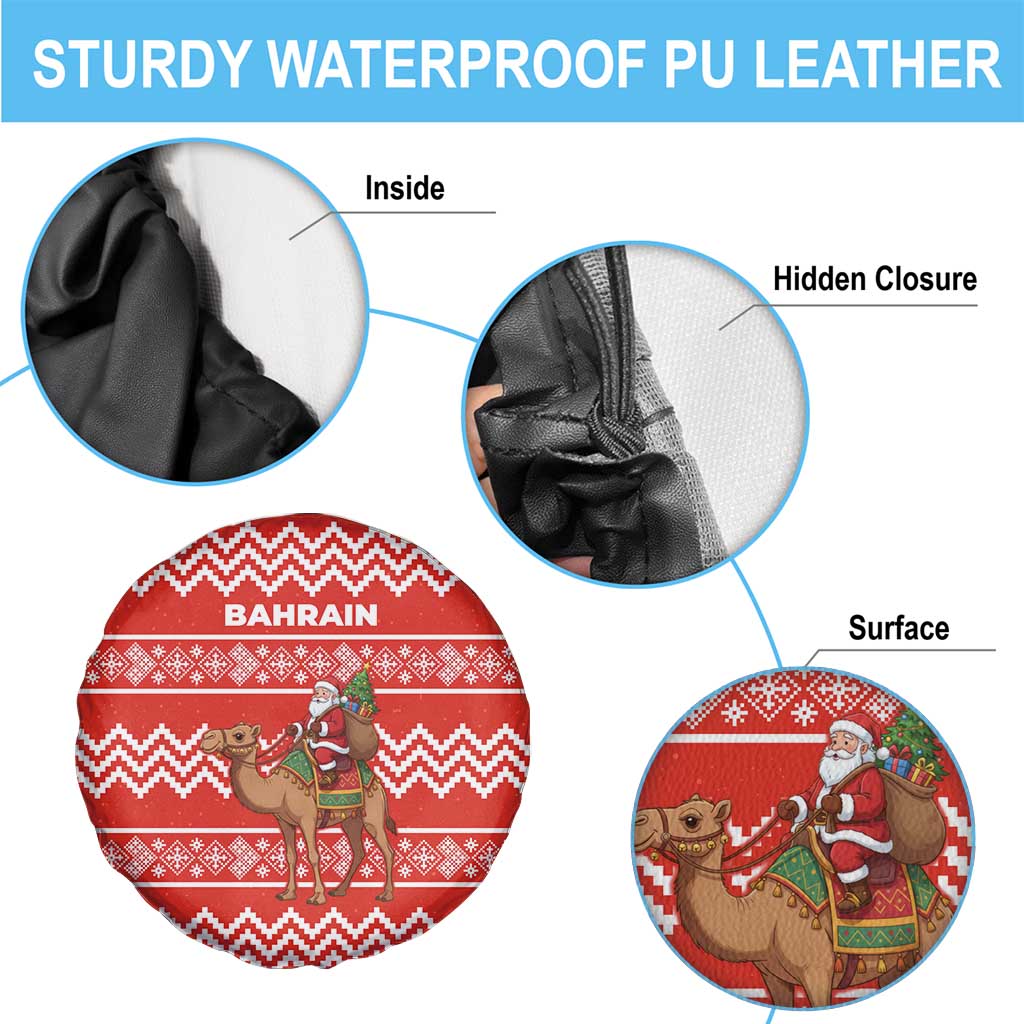 Bahrain Christmas Spare Tire Cover with Santa Riding Camel Red Geometric Pattern and Festive Design - Wonder Print Shop