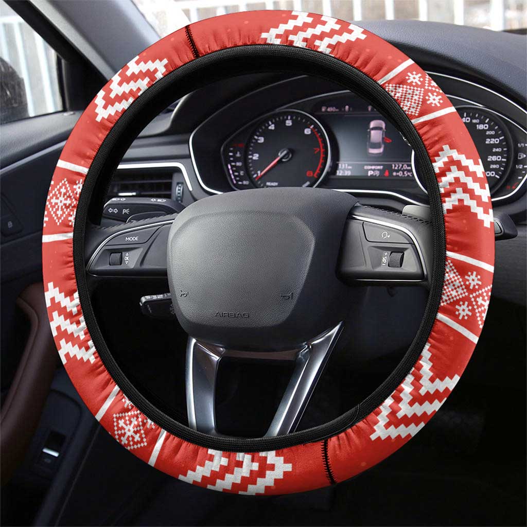 Bahrain Christmas Steering Wheel Cover with Santa Riding Camel Red Geometric Pattern and Festive Design - Wonder Print Shop
