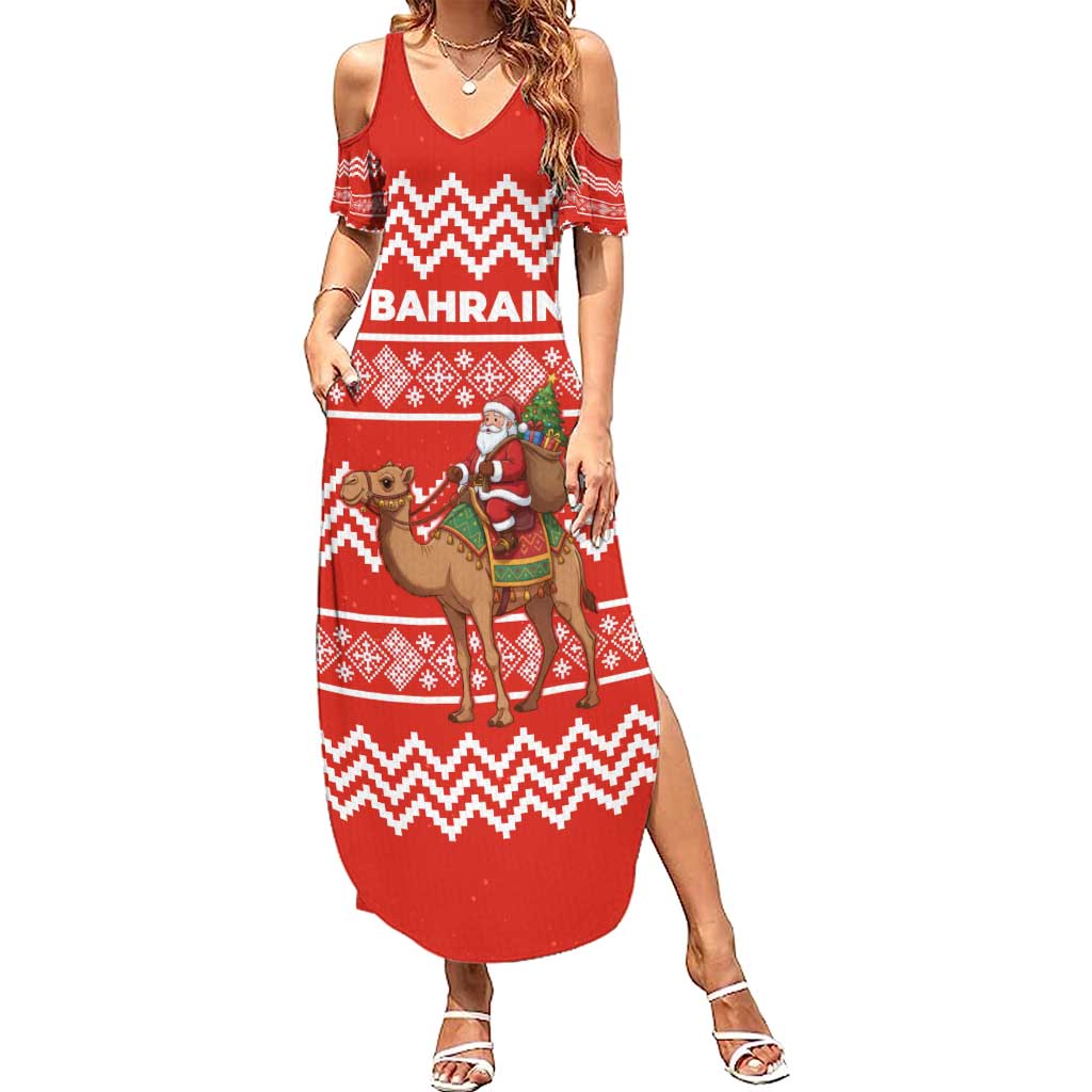 Bahrain Christmas Summer Maxi Dress with Santa Riding Camel Red Geometric Pattern and Festive Design - Wonder Print Shop