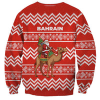 Bahrain Christmas Sweatshirt with Santa Riding Camel Red Geometric Pattern and Festive Design - Wonder Print Shop