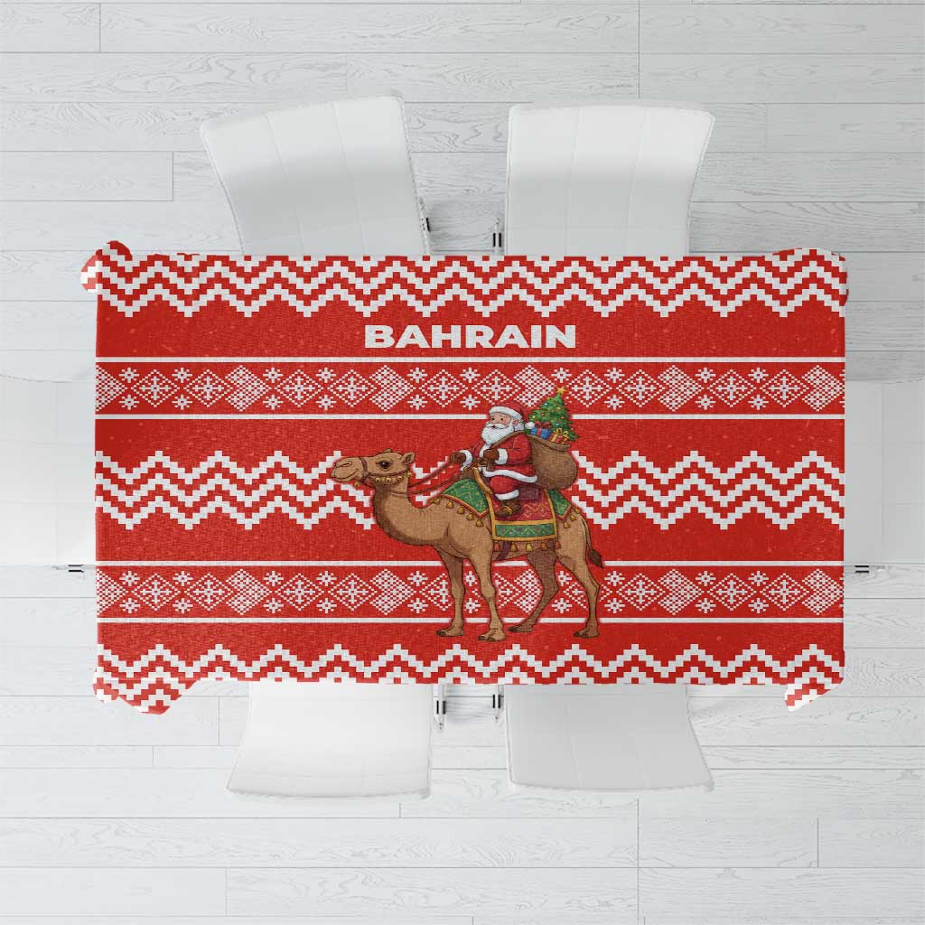 Bahrain Christmas Tablecloth with Santa Riding Camel Red Geometric Pattern and Festive Design - Wonder Print Shop