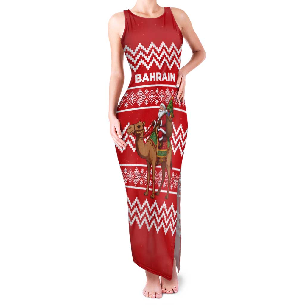 Bahrain Christmas Tank Maxi Dress with Santa Riding Camel Red Geometric Pattern and Festive Design - Wonder Print Shop