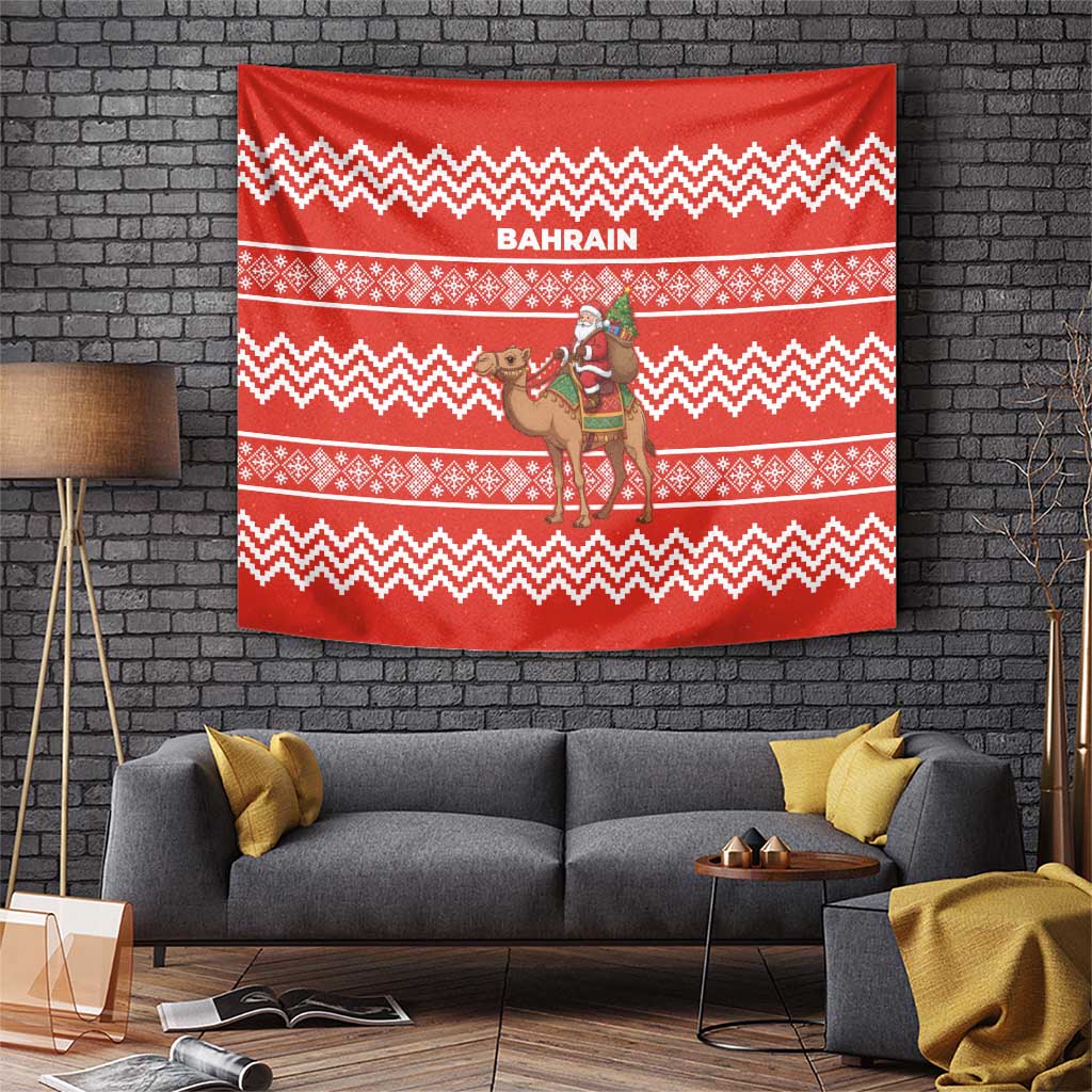 Bahrain Christmas Tapestry with Santa Riding Camel Red Geometric Pattern and Festive Design - Wonder Print Shop