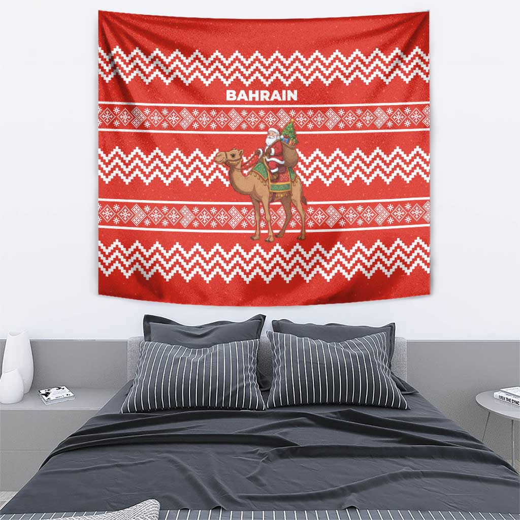 Bahrain Christmas Tapestry with Santa Riding Camel Red Geometric Pattern and Festive Design - Wonder Print Shop