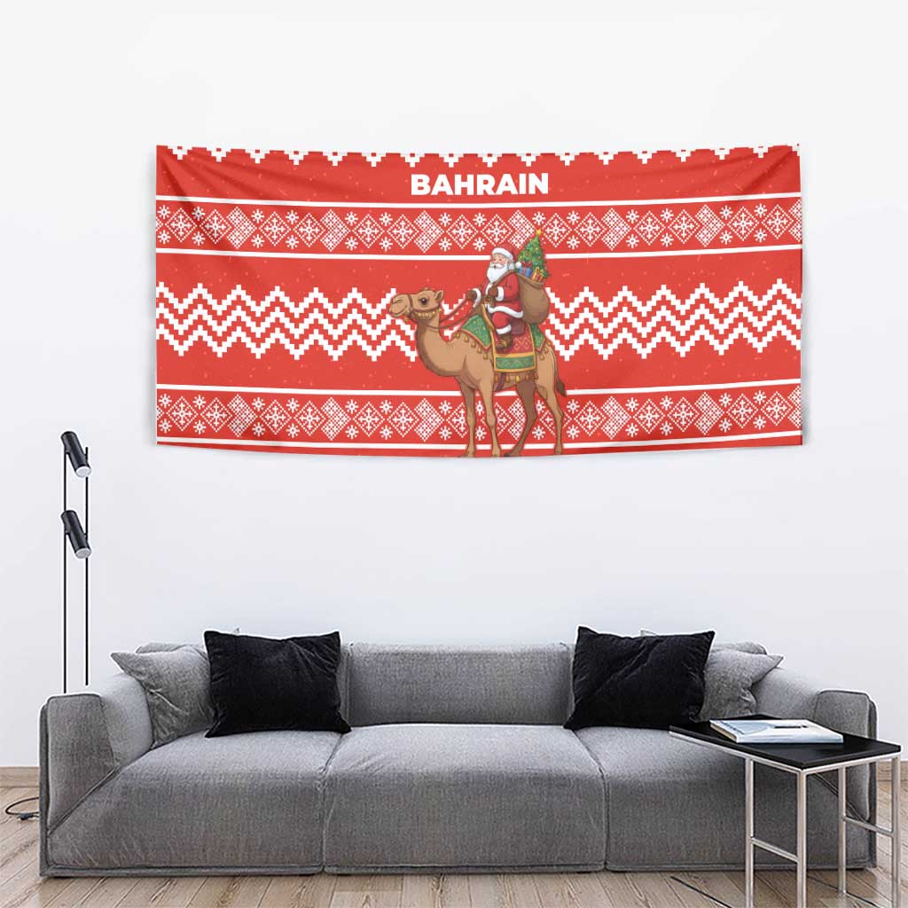 Bahrain Christmas Tapestry with Santa Riding Camel Red Geometric Pattern and Festive Design - Wonder Print Shop