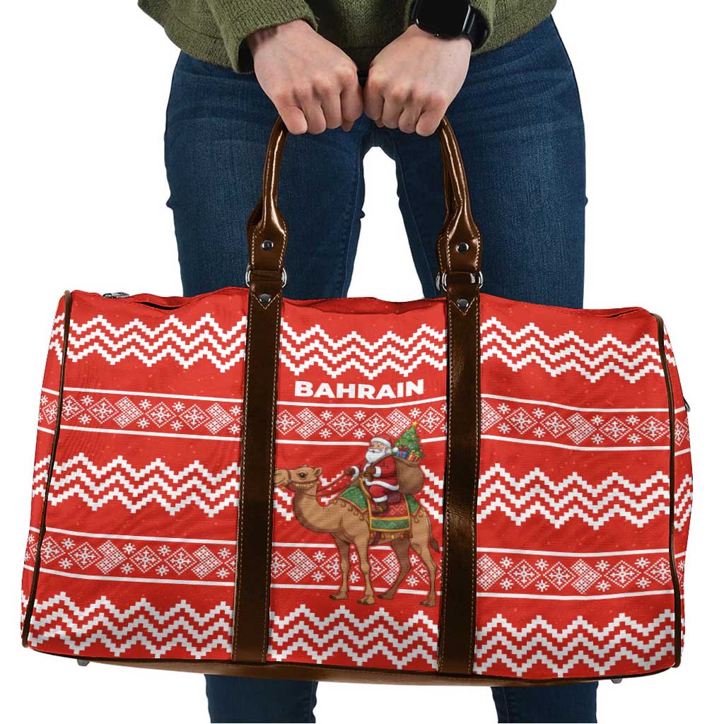 Bahrain Christmas Travel Bag with Santa Riding Camel Red Geometric Pattern and Festive Design - Wonder Print Shop