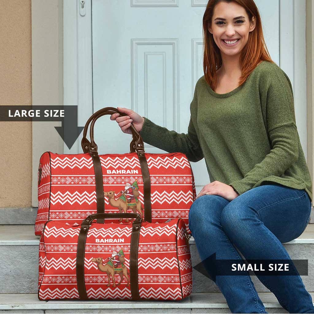 Bahrain Christmas Travel Bag with Santa Riding Camel Red Geometric Pattern and Festive Design - Wonder Print Shop