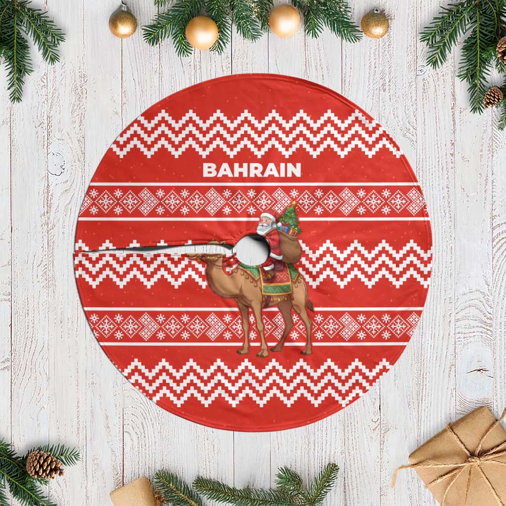 Bahrain Christmas Tree Skirt with Santa Riding Camel Red Geometric Pattern and Festive Design - Wonder Print Shop