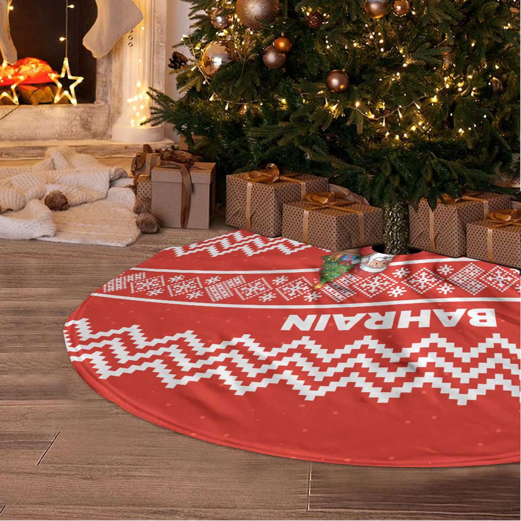 Bahrain Christmas Tree Skirt with Santa Riding Camel Red Geometric Pattern and Festive Design - Wonder Print Shop