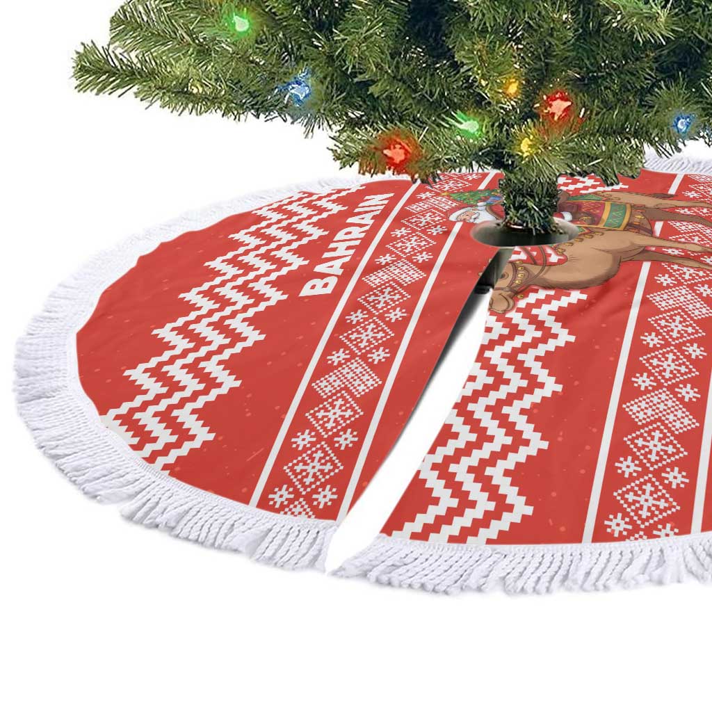 Bahrain Christmas Tree Skirt with Santa Riding Camel Red Geometric Pattern and Festive Design - Wonder Print Shop