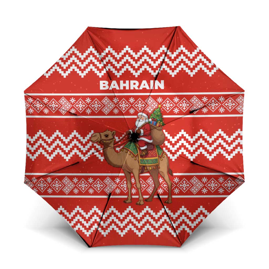 Bahrain Christmas Umbrella with Santa Riding Camel Red Geometric Pattern and Festive Design - Wonder Print Shop