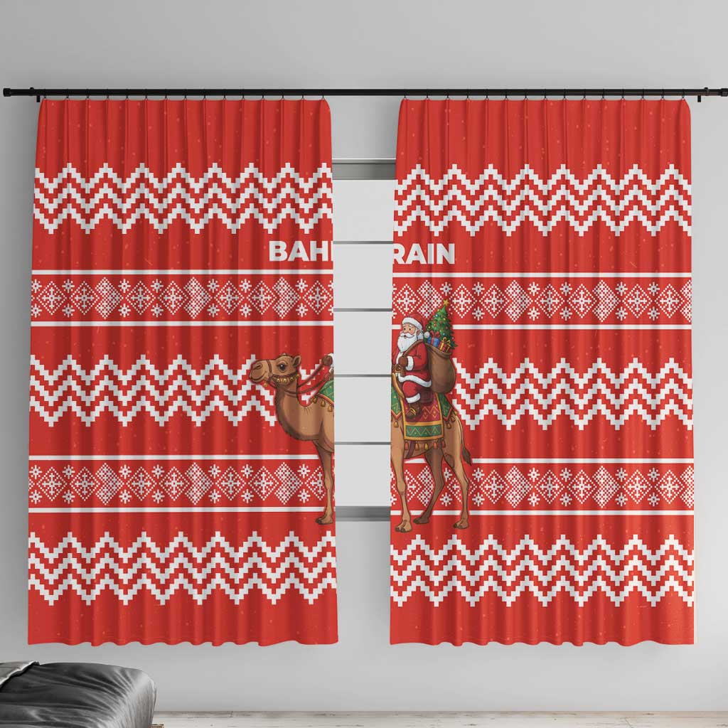 Bahrain Christmas Window Curtain with Santa Riding Camel Red Geometric Pattern and Festive Design - Wonder Print Shop
