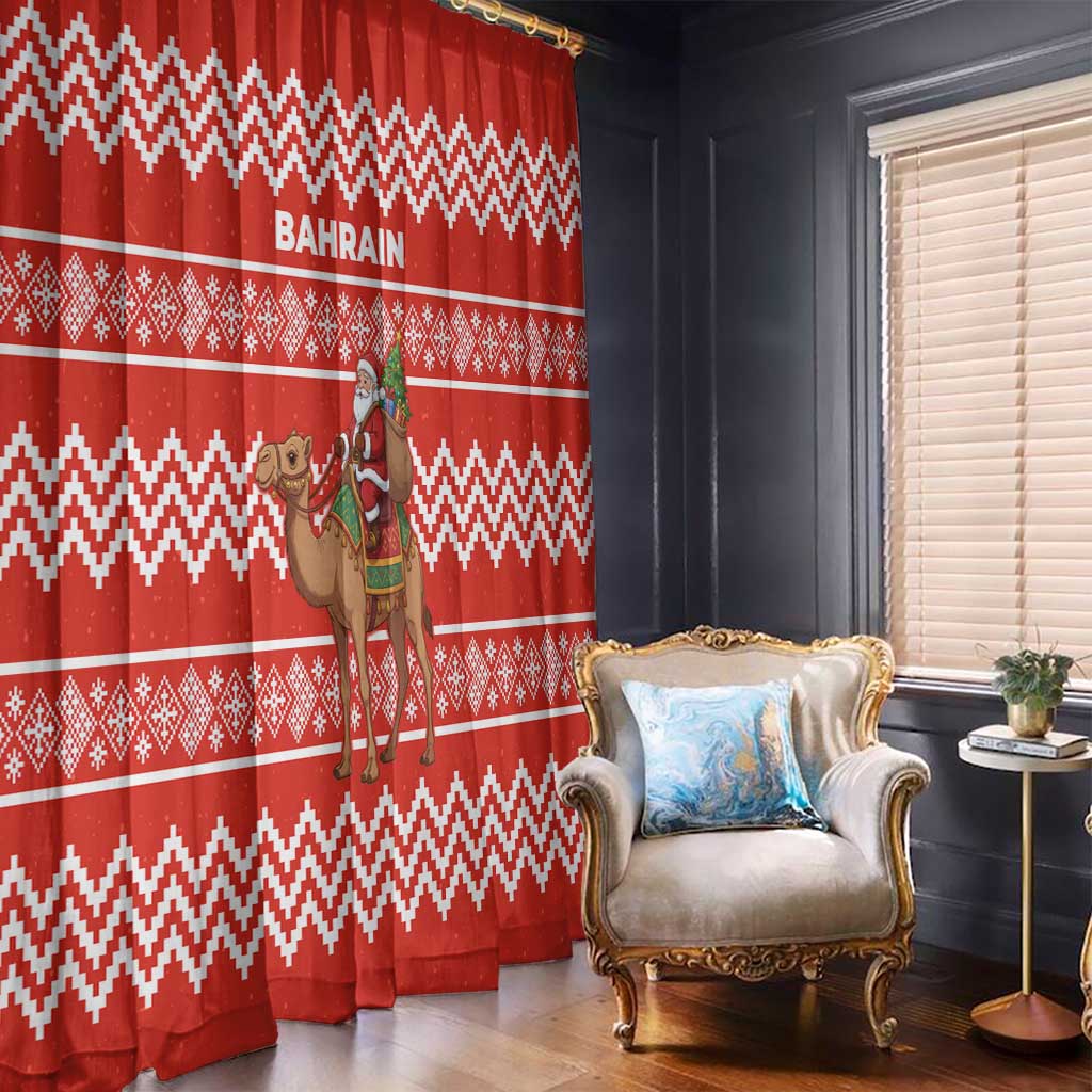 Bahrain Christmas Window Curtain with Santa Riding Camel Red Geometric Pattern and Festive Design - Wonder Print Shop