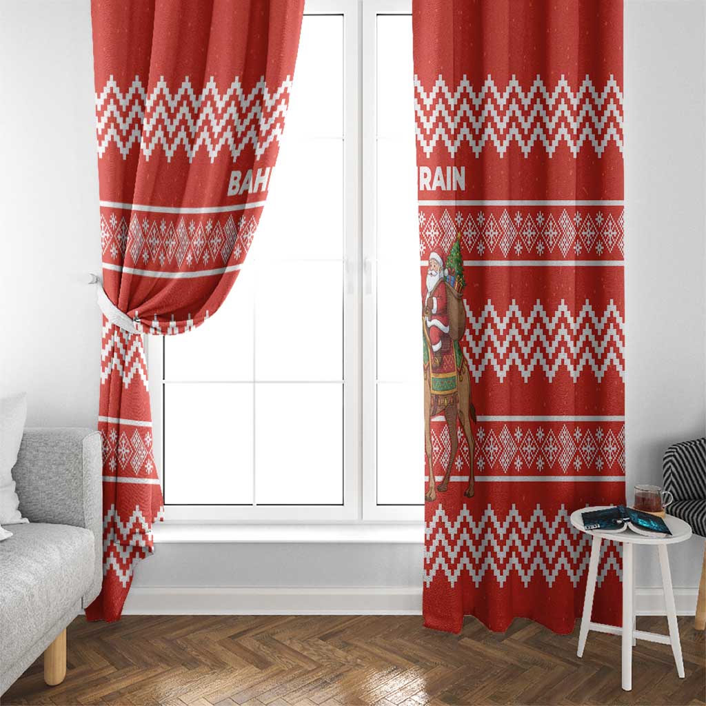 Bahrain Christmas Window Curtain with Santa Riding Camel Red Geometric Pattern and Festive Design - Wonder Print Shop
