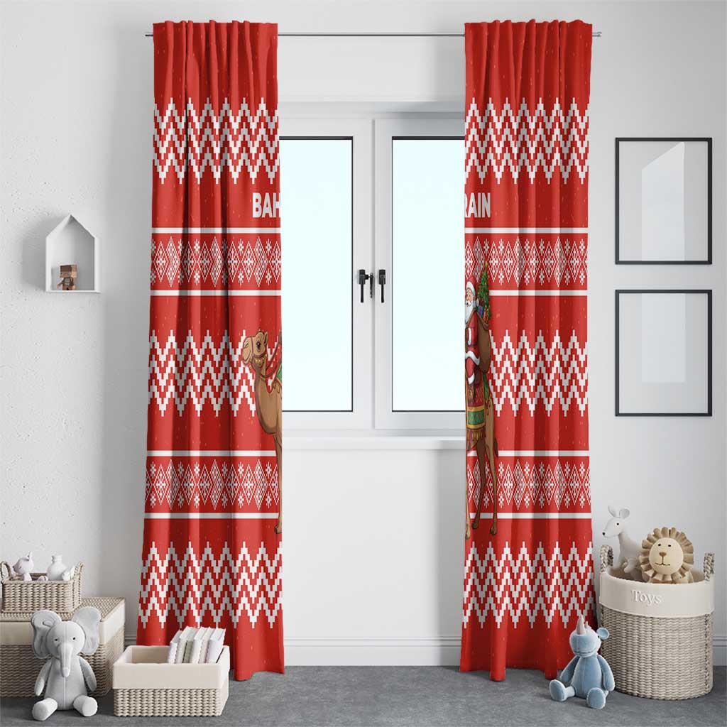 Bahrain Christmas Window Curtain with Santa Riding Camel Red Geometric Pattern and Festive Design - Wonder Print Shop