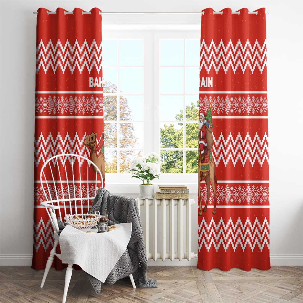 Bahrain Christmas Window Curtain with Santa Riding Camel Red Geometric Pattern and Festive Design - Wonder Print Shop