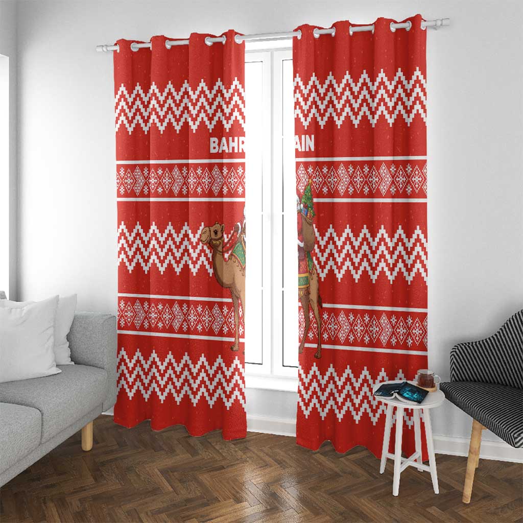 Bahrain Christmas Window Curtain with Santa Riding Camel Red Geometric Pattern and Festive Design - Wonder Print Shop