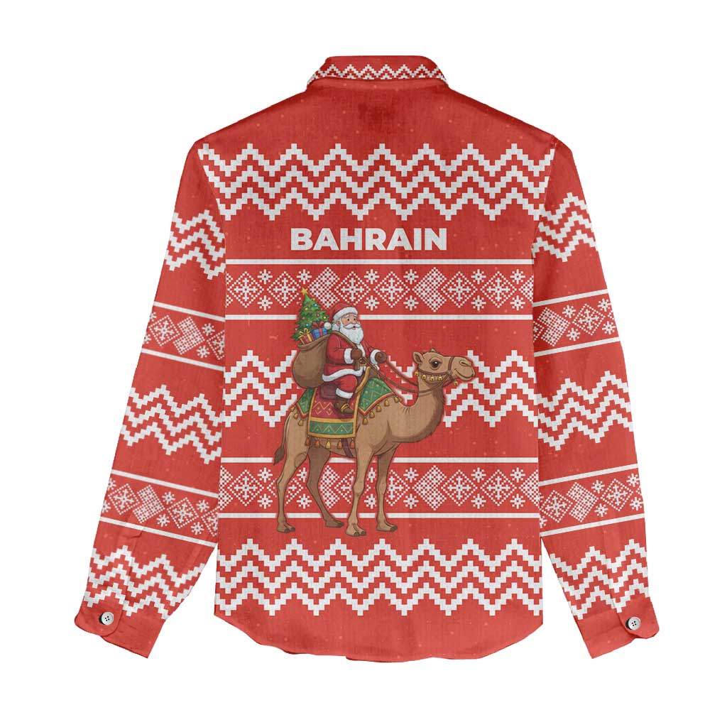 Bahrain Christmas Women Casual Shirt with Santa Riding Camel Red Geometric Pattern and Festive Design - Wonder Print Shop