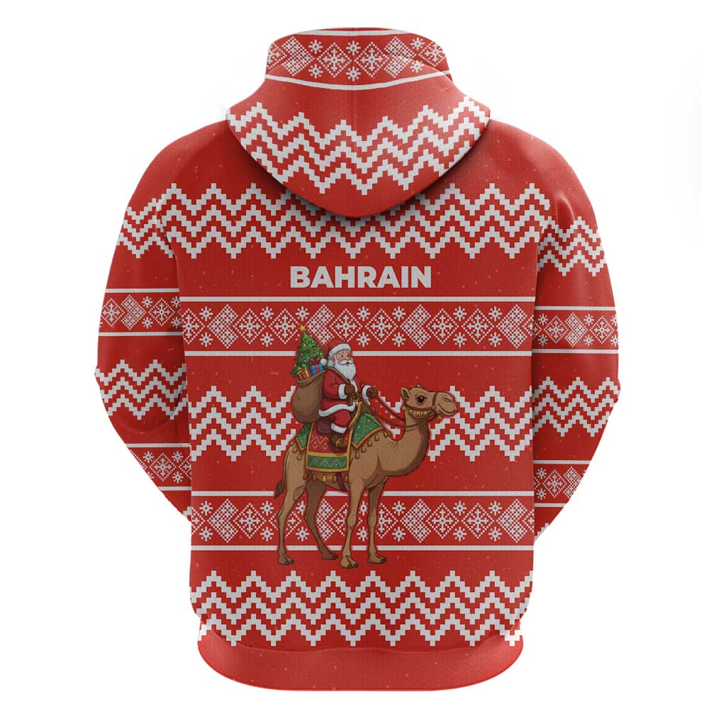 Bahrain Christmas Zip Hoodie with Santa Riding Camel Red Geometric Pattern and Festive Design - Wonder Print Shop