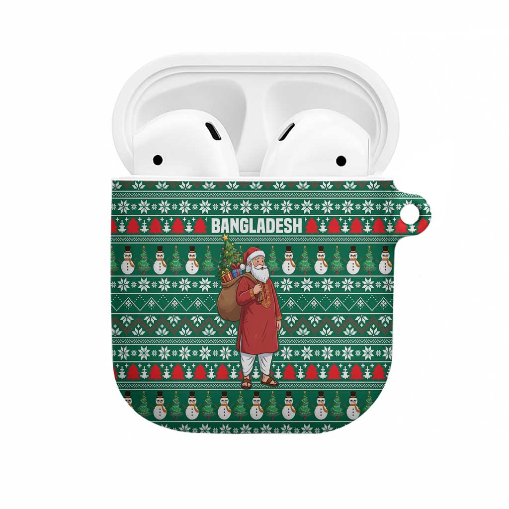 Bangladesh Christmas AirPods Case with Santa Claus in Traditional Outfit Snowman and Tree Pattern - Wonder Print Shop
