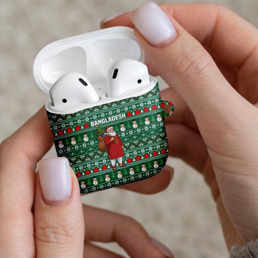 Bangladesh Christmas AirPods Case with Santa Claus in Traditional Outfit Snowman and Tree Pattern - Wonder Print Shop