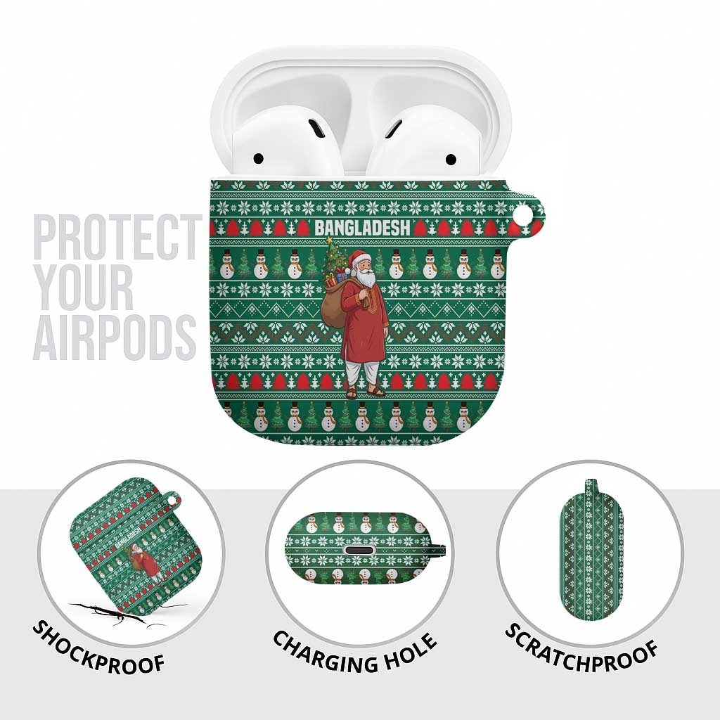 Bangladesh Christmas AirPods Case with Santa Claus in Traditional Outfit Snowman and Tree Pattern - Wonder Print Shop