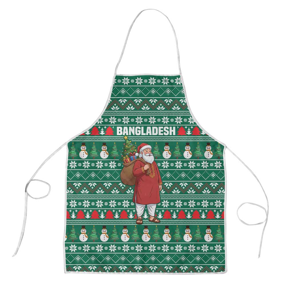 Bangladesh Christmas Apron with Santa Claus in Traditional Outfit Snowman and Tree Pattern - Wonder Print Shop